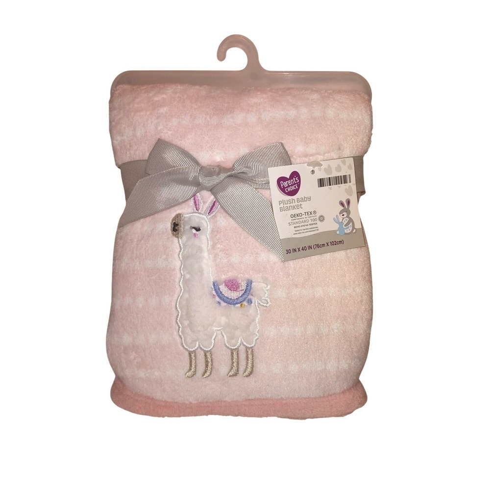 NWT Parents Choice Plush Baby Blanket Llama Applique Soft Pink White 30x40 NEW